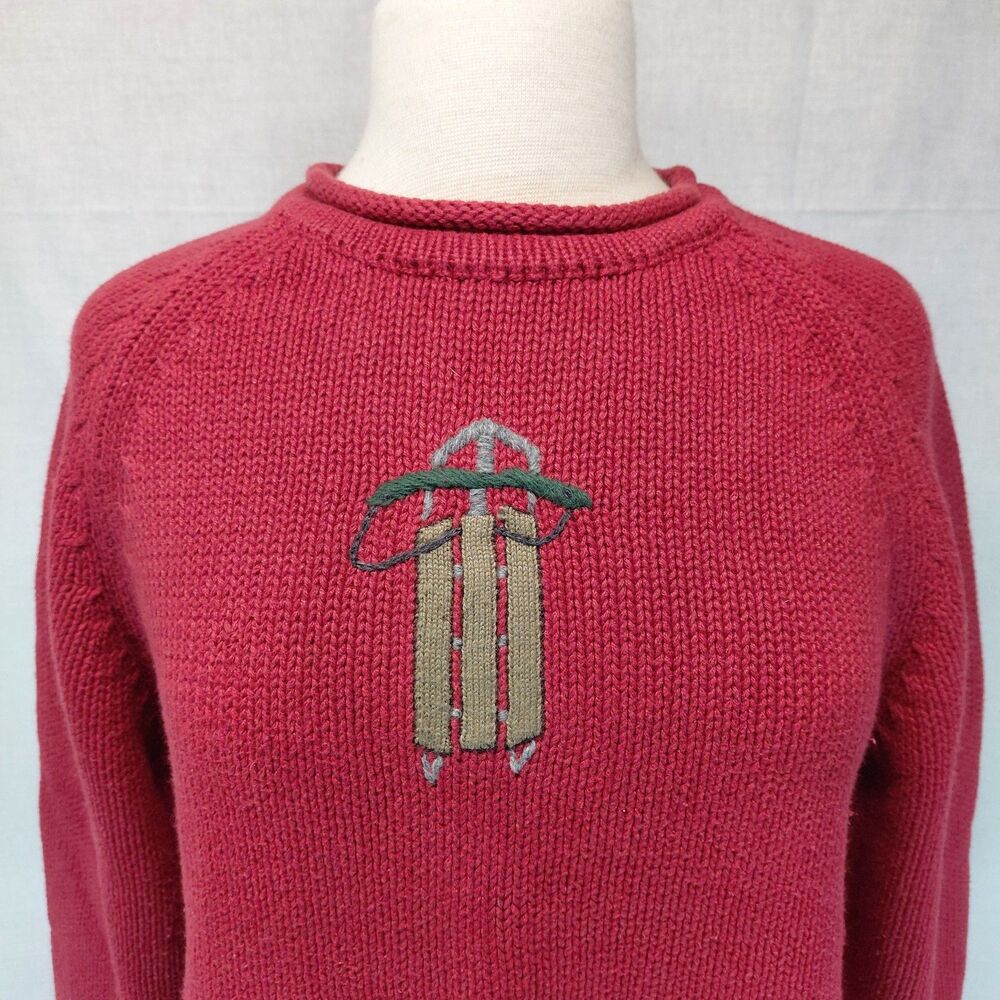 Woolrich Red Sled Sweater LS Knit Rolled Neck Hem SZ M - Picture 4 of 9